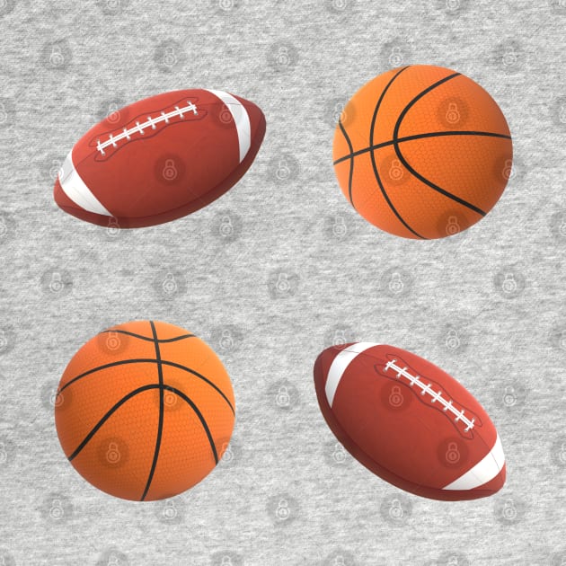 Footballs and Basketballs (White Background) by Art By LM Designs 